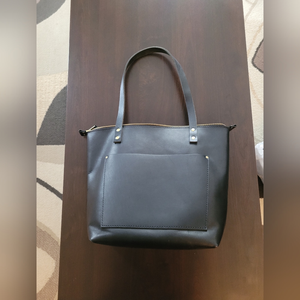 Portland Leather Black Tote with Gold Accents